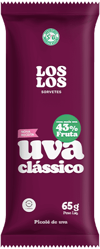 Los Los Sorvetes Uva Classico popsicle. Grape ice pop with 43% fruit.