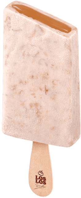 Banoffee Nanica palito: A rectangular ice cream bar with a caramel core on a wooden stick.
