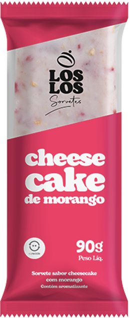 Sorvete sabor cheese cake de morango em uma embalagem vermelha