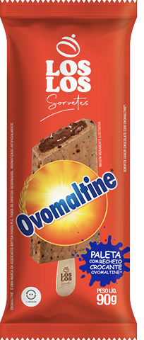 Sorvete sabor ovomaltine em uma embalagem vermelha