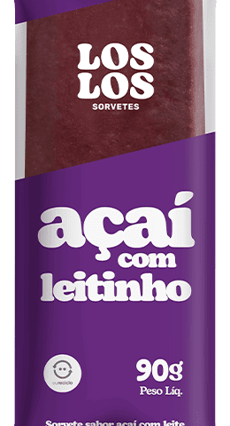 Sorvete de açaí com leitinho Los Los, embalagem roxa com 90g