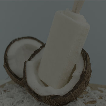 2 metades de coco, uma delas está com um sorvete branco dentro