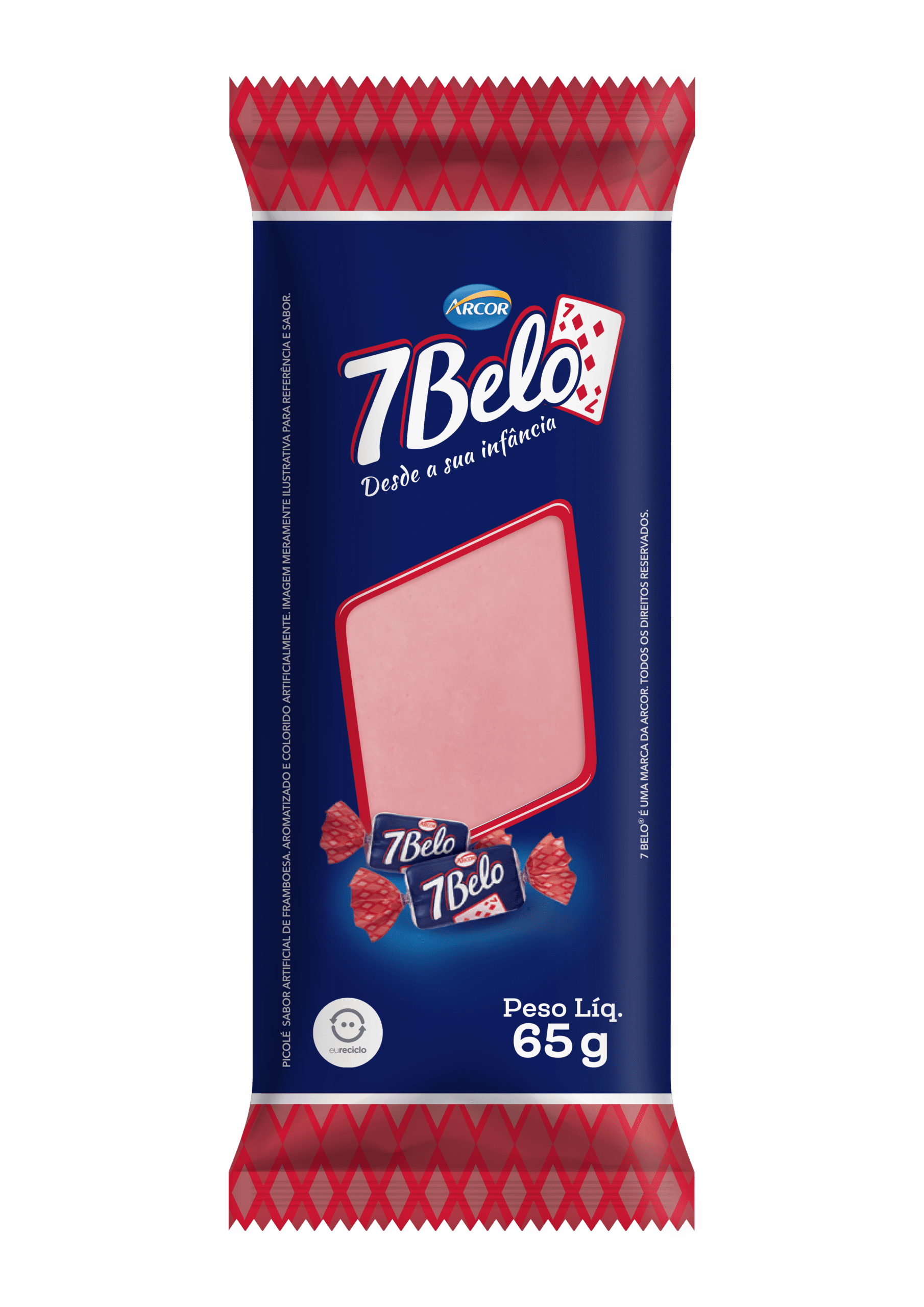 7Belo candy package. Text: 7Belo, Desde a sua infância, Peso Liq. 65g.