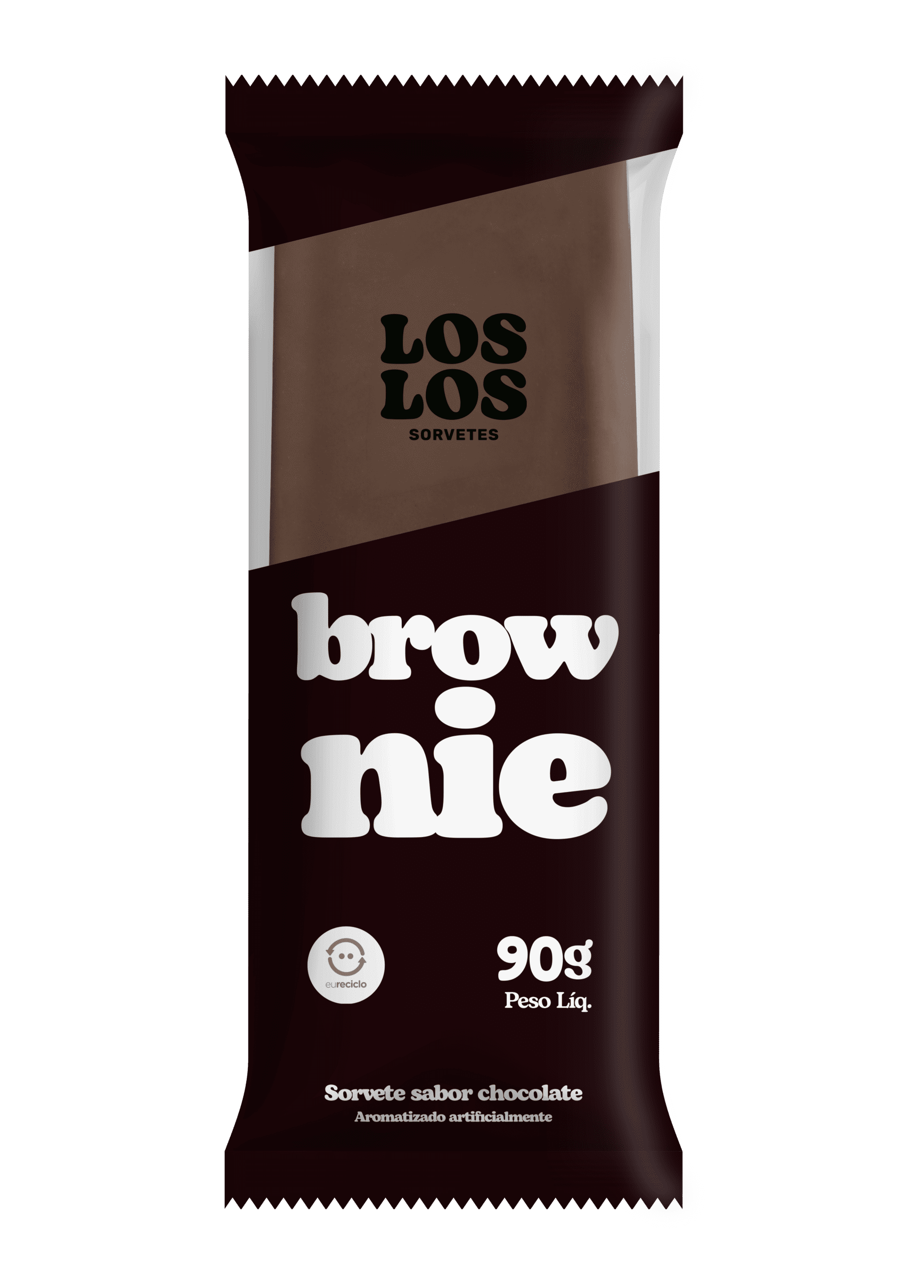 Los Los Sorvetes brownie ice cream bar in dark brown packaging, 90g.