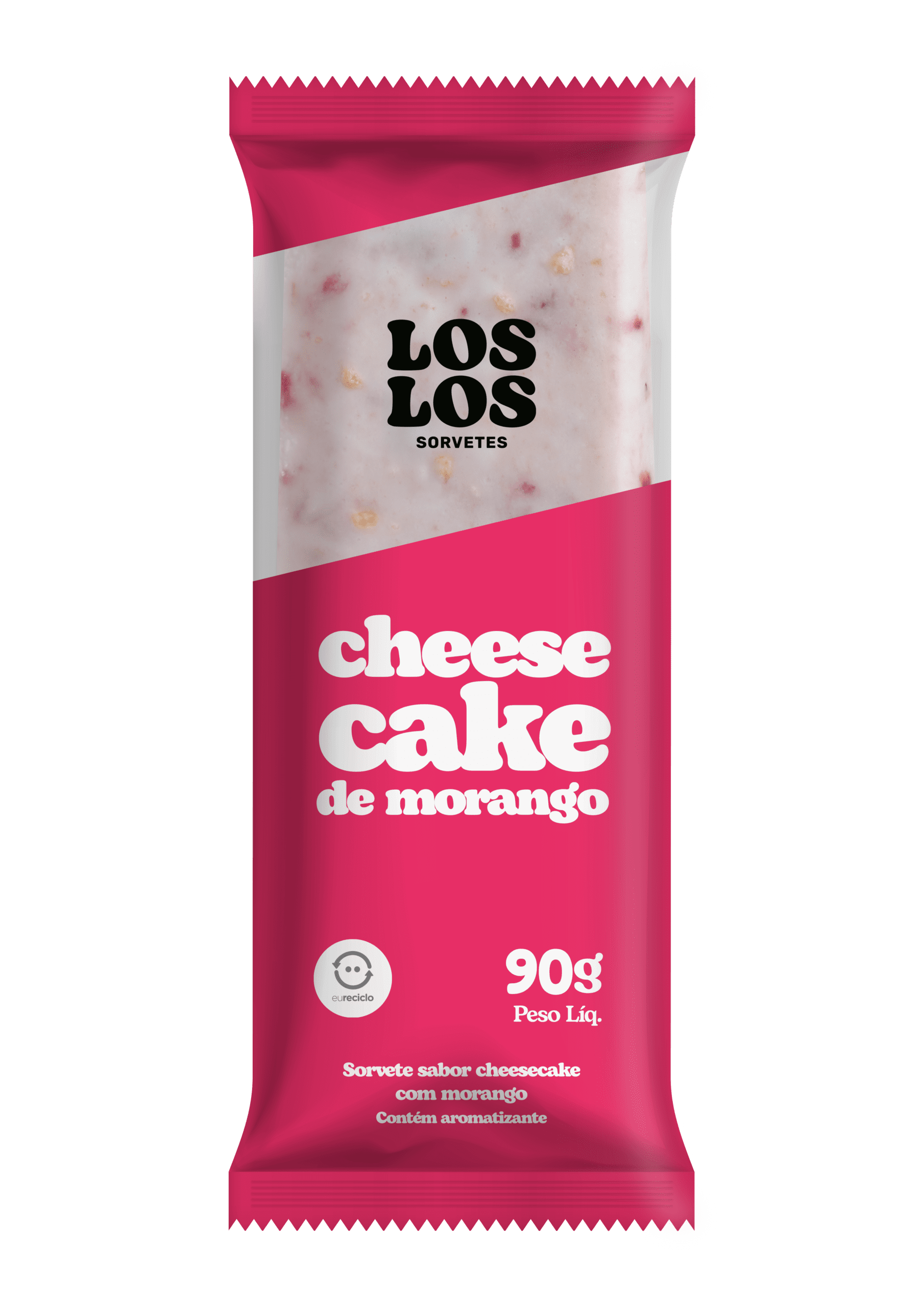 Los Los cheesecake de morango sorvete: strawberry cheesecake ice cream bar.