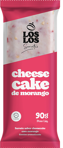 Sorvete sabor cheese cake de morango em uma embalagem vermelha
