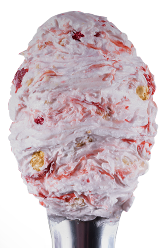 colher com sorvete de massa rosa e vermelho no sabor de cheese cake de morango